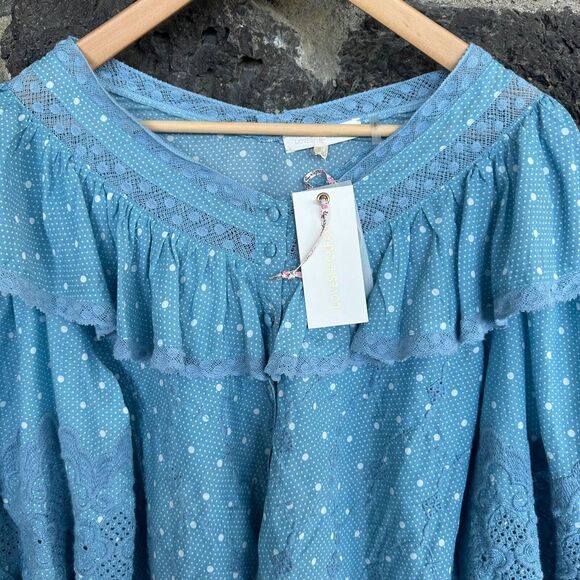 NWT Love Shack Fancy Women's Blue Bunnie Blouse Small - Picture 2 of 16